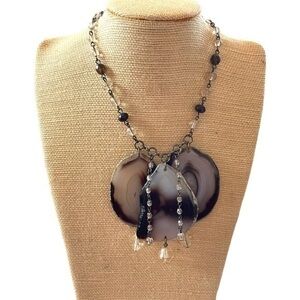 vintage furla‎ italy natural agate stone choker statement necklace art wear